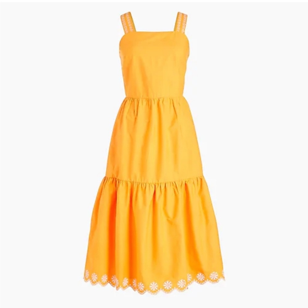 J. Crew Yellow Tiered Midi Dress with Eyelet Hem
